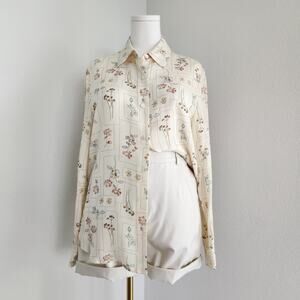 Talbots Cream Floral Button-Down Blouse